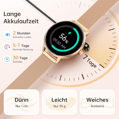 Women's Round Smartwatch, 1.27 Inch AMOLED Smart Watch with Phone Function, Fitness Watch with Heart Rate Monitor, SpO2 Sleep Monitor, Pedometer, 120+ Sports Modes, Sports Watch, IP68 Waterproof, Women's Watches for iOS Android