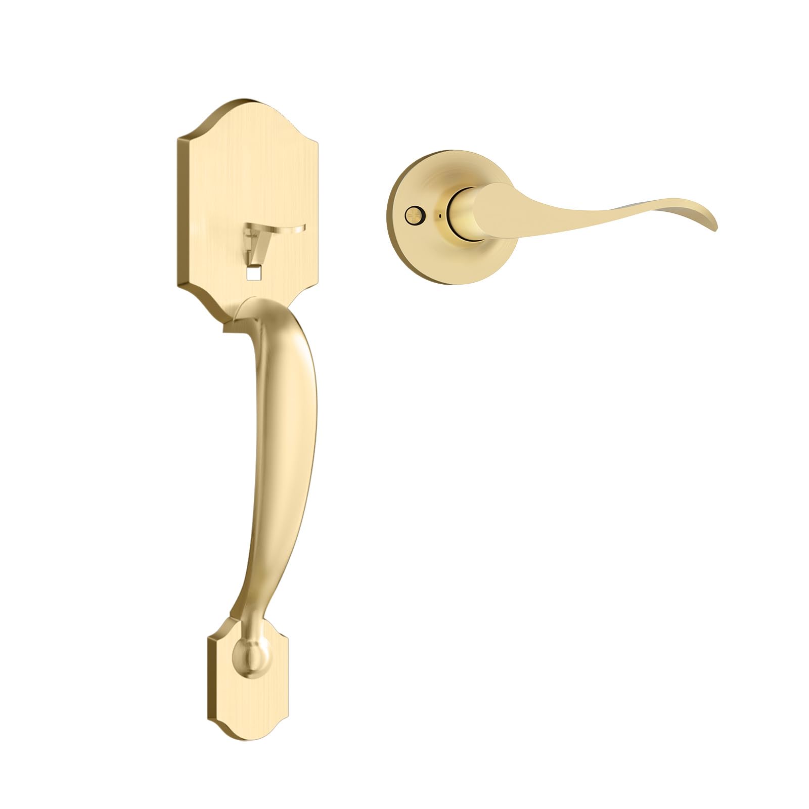 Photo 1 of Haidms Gold Front Door Handle, Entry Door Handleset No Lock, Exterior Door Handle with Reversible Handle Lever, Single Cylinder,Lower Half Lever for Left & Right Hand Door