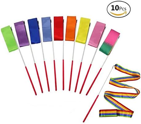GORLD 10 Pieces 6m Rhythmic Gymnastic Ribbons Dance Ribbon Dance Streamers for Kids, Baton Twirling, Assorted Colors