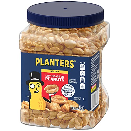 PLANTERS Dry Roasted Peanuts,Resealable Plastic Jars Peanuts with Sea