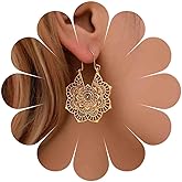 Yheakne Boho Mandala Flower Earrings Gold Drop Dangle Earrings Tribal Earrings Vintage Ethnic Hoop Earrings Jewelry for Women (Gold)