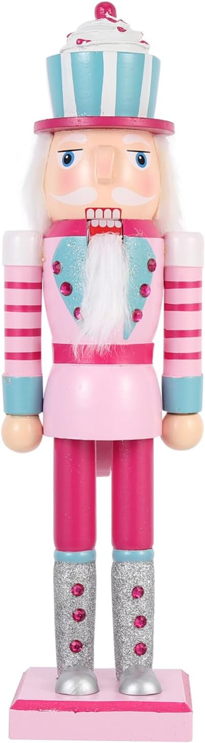 Nutcrackers - BESPORTBLE 35CM Christmas Nutcracker Soldier, Wooden Nutcracker Figure, Pink Nutcracker Soldier Festive Glitter Ornament for Christmas Party