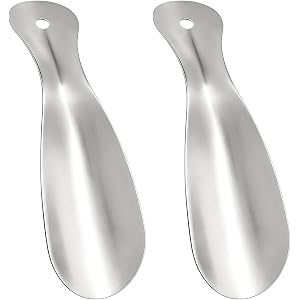YOLCAR 2 Pack Metal Shoehorns, 7.28 Inch Shoe Horn for Travel, Portable with Hanging Hole, Silver