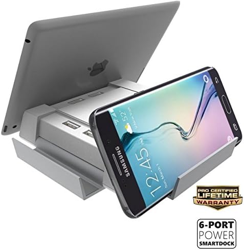 6 Port USB Charger - PowerPeak SmartDock Desktop Charging Station Hub (For Apple iPad, iPhone, Android & Windows Devices)(10A Total Charger Power Output, 2.4A per USB Port) (White)