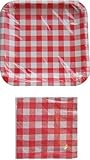 Red and White Checkered Gingham Square Paper Plates and Napkin Set