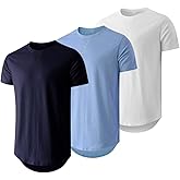 JMIERR Mens 3 Pack Cotton Hipster Hip Hop Longline Crewneck T-Shirt
