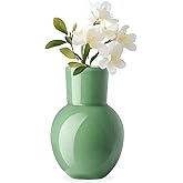 Torre & Tagus 6" Mouth Blown Art Glass Vase for Flowers - Opaque Green Small Table Vase & Handmade Small Green Accent for Boho Home Decor, Neutral Bud Vases as Decorative Shelf Decor or Wedding