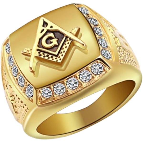 PYTALI Masonic Freemason Ring – 10K/14K/18K Solid Yellow Gold Men's Ring With Square & Compass