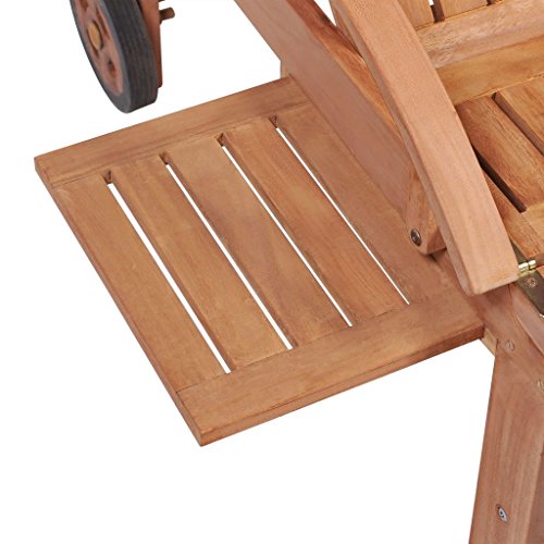 Fesjoy Sun Lounger Adjustable Reclining Wooden Sunlounger Solid Teak Wood Patio Sunbed Beach Chair Deck Chair Pool Sauna Furniture - Thumbnail 5