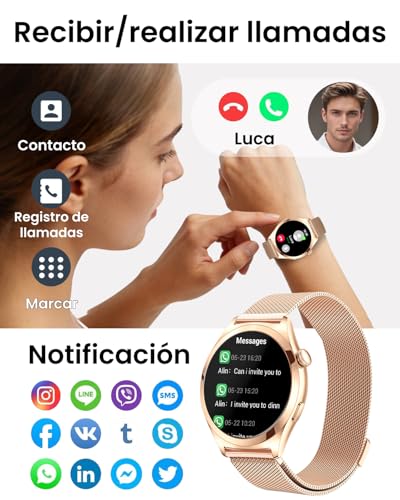 Fitonme Women's Smart Watch Calls, 1.27 Inch HD Curved Screen, SpO2 Sleep Heart Rate Monitor, 120+ Sports Modes, Waterproof IP68, Women's Smartwatch for Android iOS (Rose Gold)