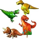 Set of 4 dinosaur balloons - Triceratops t-rex raptor allosaurus - Inflatable party supplies and decorations for kids
