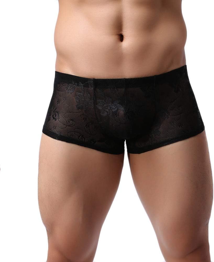 Zeside Fashion Mens Hot Sexy Underwear Lace Sport Brief Shorts Boxer Underpants Men's Lace Boxer BriefsClassic Cotton Rich Adults Designer Boxers, Super Soft, 24hr Boxer Shorts