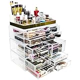 Sorbus Acrylic Cosmetic Makeup and Jewelry Storage Case Display with Gold Trim - Spacious Design - Great for Bathroom, Dresser, Vanity and Countertop (Gold Set 2)