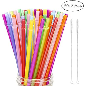 Hiware 52 Pcs Reusable Plastic Straws for Tumbler, Mason Jars, Cupture/Maars Acrylic, YETI/RTIC, Starbucks, Tervis, 10.25