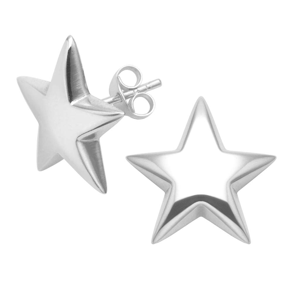 Heather Needham Sterling Silver Large Star Earrings - SIZE: LARGE15mm X 3mm thick - Star Stud Earrings. Gift Boxed 5161/B63