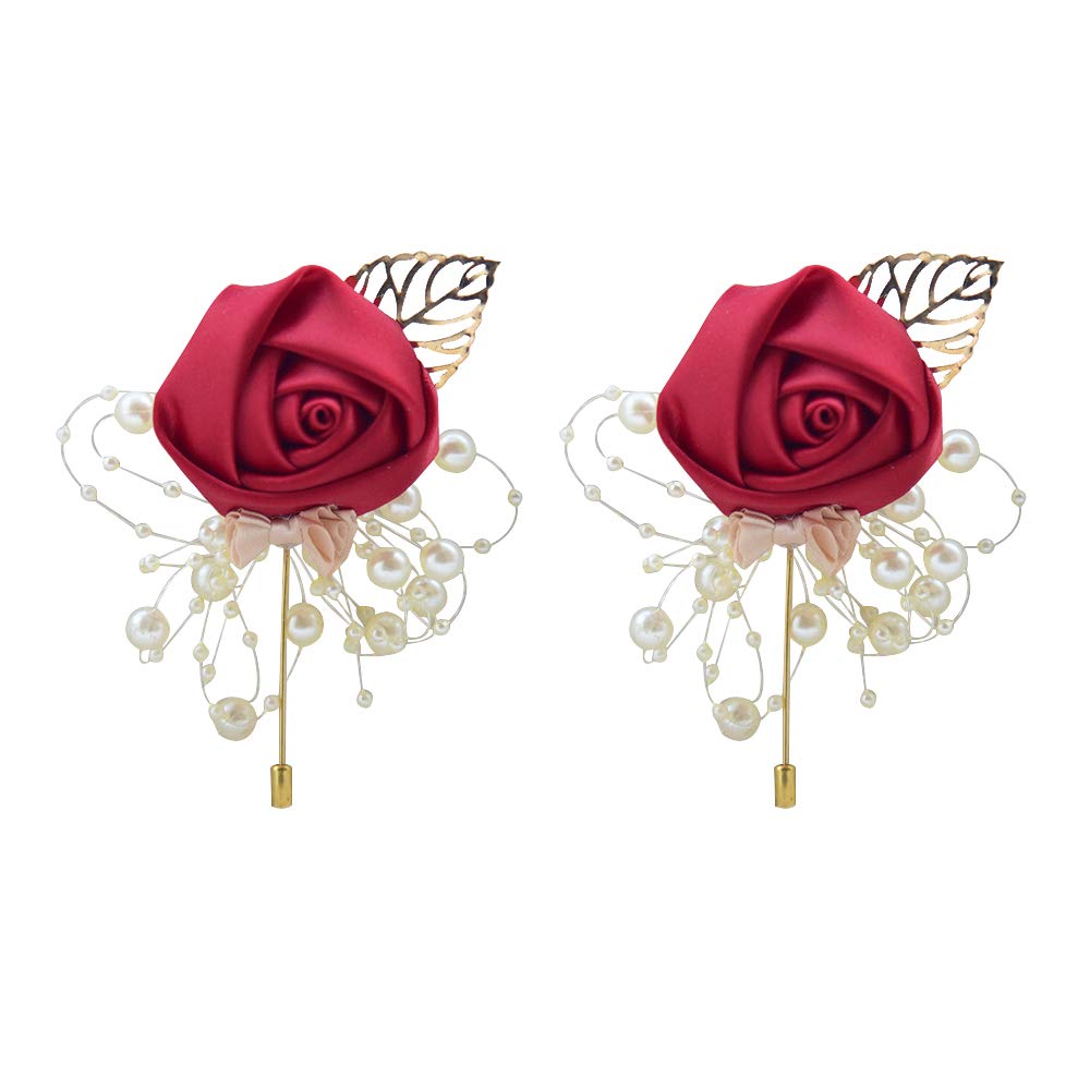 shiwaki 2pcs wedding supplies decoration girl bridesmaid boutonniere prom party corsage wedding decoration gift (Red wine)