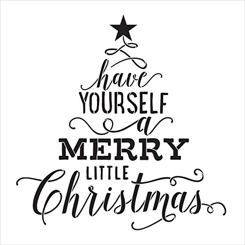 Have Yourself A Merry Little Christmas Stencil by StudioR12 | Tree with Star | Song Lyric | DIY Script Holiday Home Decor | Reusable Mylar Template | Craft & Paint Wood Signs | SELECT SIZE (20" x 20")