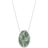 LUSTRE AND LIGHT Natural Seraphinite Slider Pendant Necklace for Women in Sterling Silver, April Birthstone Jewelry Gifts for Her Birthday, Anniversary, Christmas, Graduation