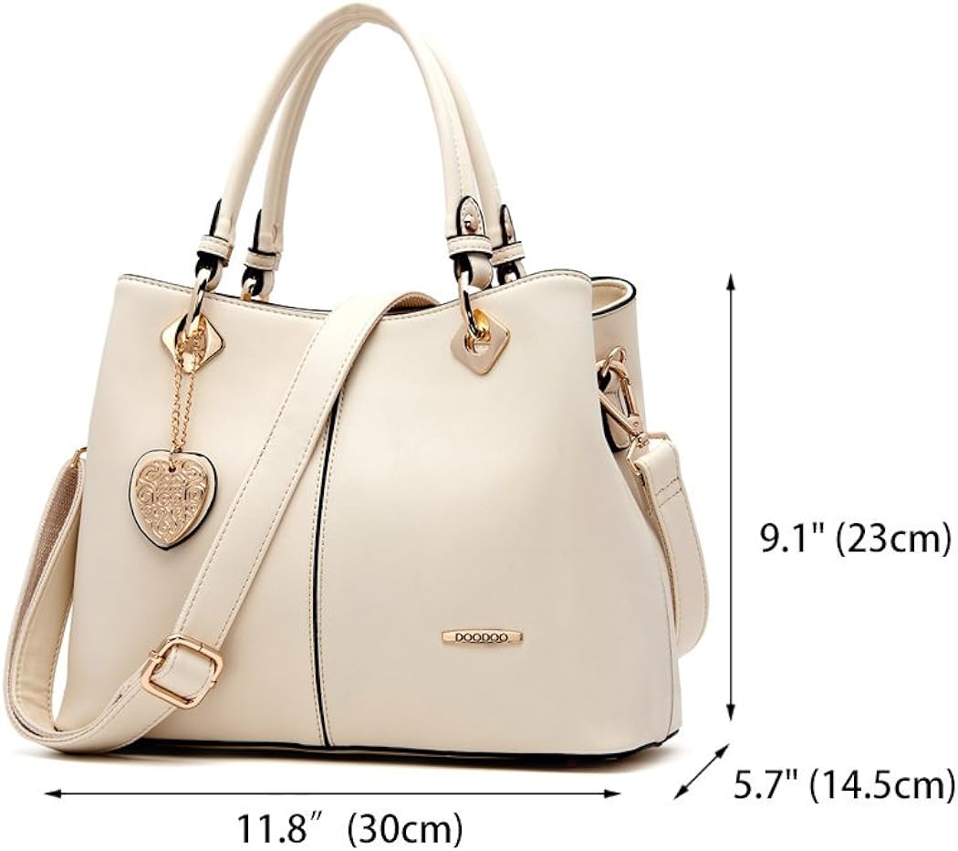 DEERWORD Women's Handbags Shoulder Bags Top-Handle Faux Leather Convertible Tote Crossbody Hobo White - Image 5