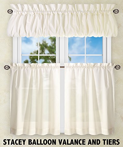 Ellis Curtain Stacey Sheer 56-by-30 Inch Tailored Tier Pair Curtains, Ice Cream, 56x30 - Thumbnail 6
