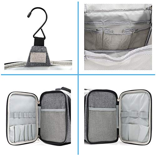 Extra Large Capacity Hanging Toiletry Bag for Men & Women, Portable Waterproof Bathroom Shower Bag, Lightweight Dopp kit Shaving Bag, Sturdy Metal Hook Organizer Makeup Bag (Denim Gray)