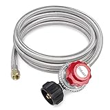 GASPRO 8-Foot 20 PSI High Pressure Adjustable Propane Regulator with Stainless Steel Braided Hose, Gas Grill LP Regulator forTurkey Fryer, Burner, Cooker, Grill, firepit and More, 3/8 Female