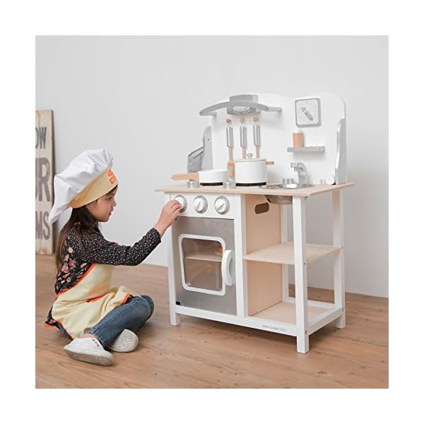 New Classic Toys - 11053 - Kinderrollenspiele - Hölzern Kinderküche Bon Appétit - Weis/Silver - Einschließlich Zubehör – Bild 5