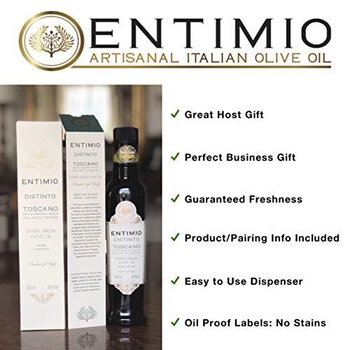 Entimio Distinto | Medium Olive Oil Extra Virgin IGP Toscano | 2018 Harvest Italian Olive Oil from Italy, Tuscany, 2019 Gold Award | First Cold Pressed, Rich in Antioxidants | 16.9 (2 x 8.5) fl oz