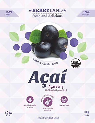 BerryLand Antioxidant Superfood 100% Acai Berry Organic Freeze-Dried Powder, USDA Organic 100% Raw, Support the Immune System, Clear Skin Blemishes (9.52oz/270g)