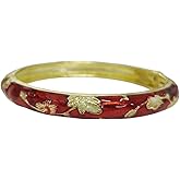 BlingNook Cloisonne Bracelet For Women, Chunky Bangle Trendy Cute Flower Enamel Bangles Multi Tone Engraved Cuff Gold Plated Bracelets Stackable Wife Jewelry Friendship Gift