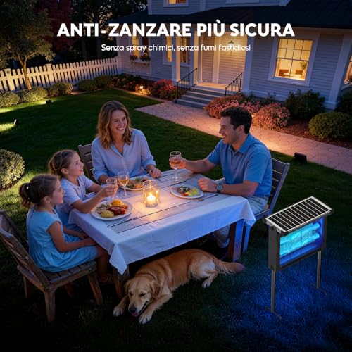 Dnenellr Outdoor Solar Anti-Mosquito Lamp, 4500 V Electric Mosquito Killer, IPX5 Waterproof, USB-C Rechargeable, 4000 mAh Battery, Cordless with Stake for Garden, Lawn, Terrace, Camping