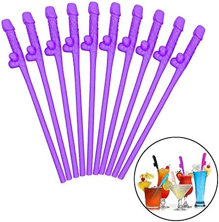 10pcs Funny Straws, Reusable Plastic Novelty Crazy Party Straws for Cocktail Beer Beverage Decor (Purple)