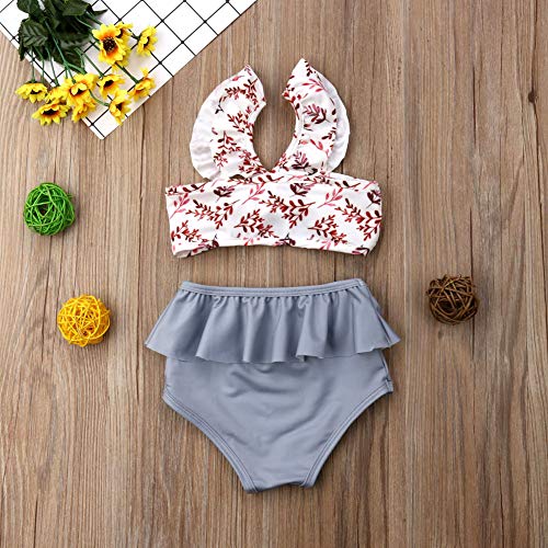 2Pcs Set Toddler Baby Girl Swimsuit Floral Leopard Ruffle Swimwear Bikini Tankini Sunsuit 2-3T - Thumbnail 3