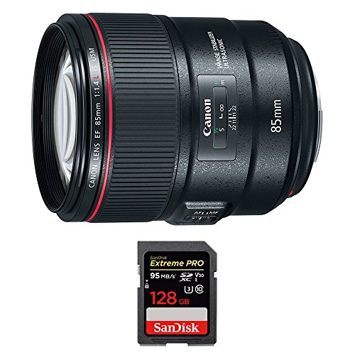 Canon (2271C002) 85mm f/1.4L is USM Fixed Prime Digital SLR Camera Lens w/Sandisk Extreme Pro SDXC 128GB UHS-1 Memory Card