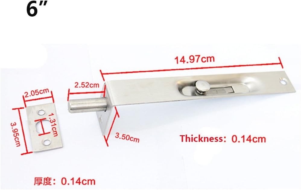 Stainless Steel Door Slide Bolt Latch Lock Flush Bolt for Primary-Secondary Doors, Double-Open (6 Inch/Pack of 2) - Image 3