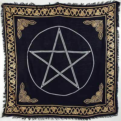 AVA Collections Pentagram Altar cloth Gold Silver Printed Large Tarot Table Cloth Spiritual Healing Tarot Table Mat Witchcraft Pagan Altar Mat Table Cover 24 x 24 inches (Pentagram)