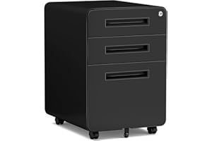 MIIIKO Mobile Filing Cabinet 3 Drawer, Rolling Small File Cabinet with Keys Under Desk, Modern Black Filing Cabinets for Home Office with Anti-tilt Wheels, A4/Letter/Legal Hanging File Drawers