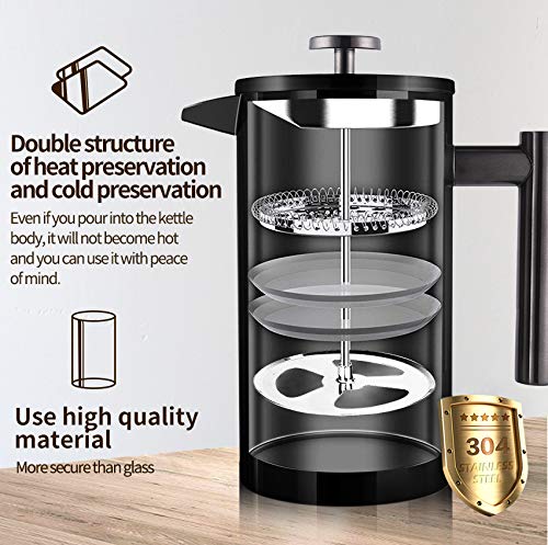 SULIVES Large Stainless Steel French Press Coffee Maker Double Wall Vacuum Insulated Stainless Steel Body- 34 oz/ 1000 ml - BLACK