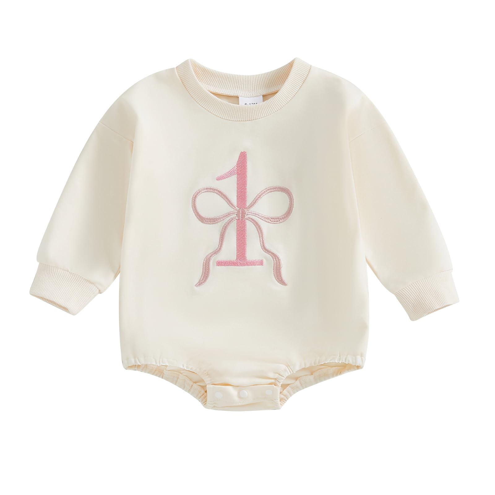Photo 1 of CREAIRY Baby Girl 1st Birthday Outfit My First Rodeo Western Bubble Romper Sweatshirt Long Sleeve Bodysuit Fall Clothes (Beige, 12-18 Months)