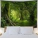 Lahasbja Misty Forest Tapestry Green Tree in Jungle Forest Tapestries Wall Hanging Nature Scenery Woodland Backdrop for Living Room Bedroom