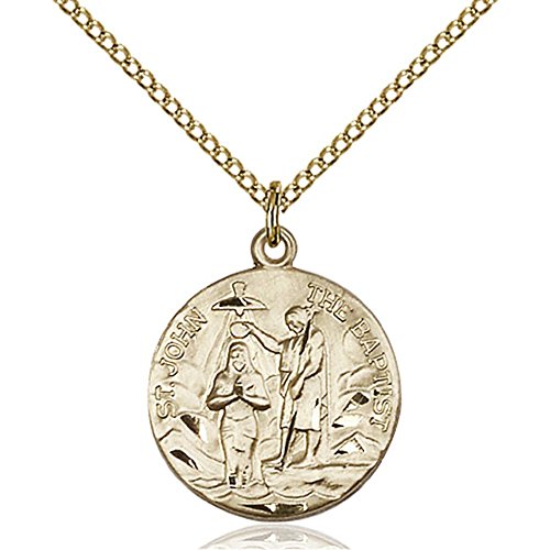 Gold Filled St. John the Baptist Pendant 3/4 x 5/8 inches with Gold Filled Lite Curb Chain