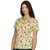 Tooniforms By Cherokee Women's V-Neck Minion Print Scrub Top Large Print
