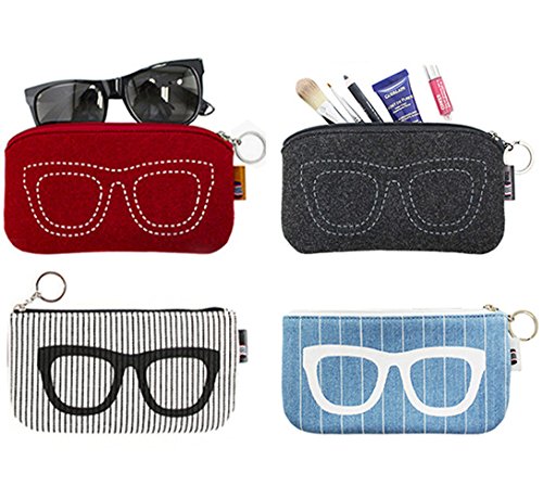 KINGSEVEN 2 Pack Soft Felt Eyeglass Case Sunglasses Pouch Makeup Storage Bag - Thumbnail 2
