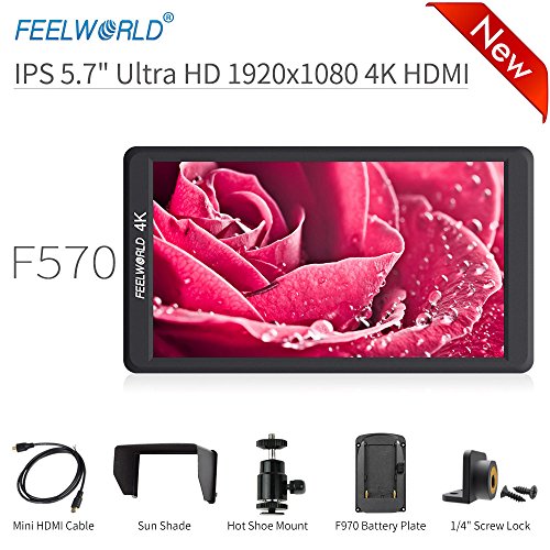 FEELWORLD F570 5.7 Inch On Camera Field DSLR Monitor Small HD Focus Video Assis 4K HDMI Input Output Full HD1920x1080 Rugged Aluminum Housing