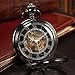 AMPM24 Steampunk Black Copper Case Skeleton Mechanical Pocket Watch Fob WPK167