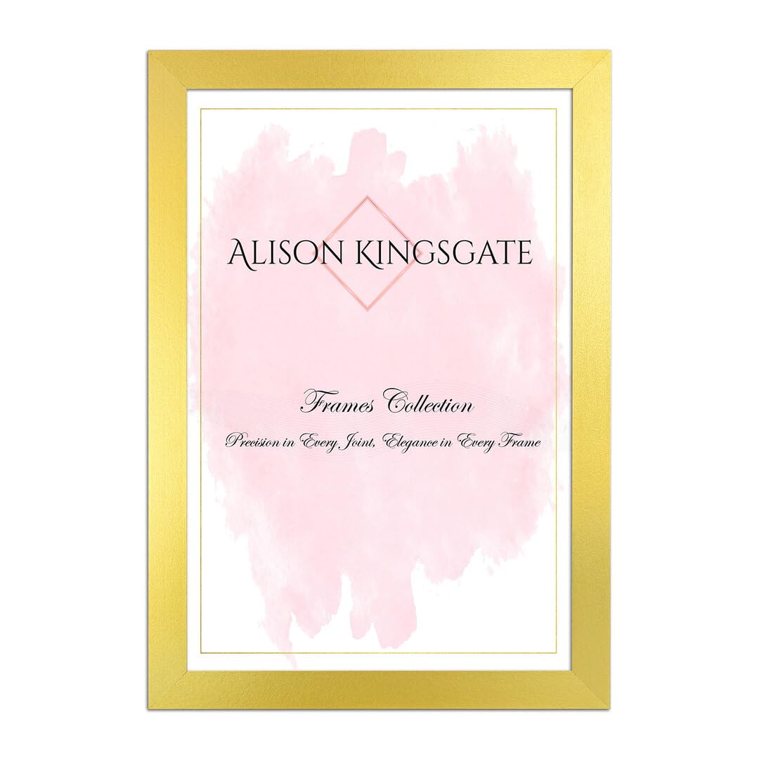 Alison Kingsgate Sleek 8X6 Picture Frame - Engineered Wood with Shatterproof Perspex Front -Perfect for Photos, Posters, Certificates -Suitable for Wall Mount or Tabletop Display - Gold