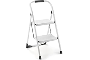 ASPERLAD Step Stool for Adults,2 Step Ladder Folding 330lbs Anti Slip Step Stool,Foldable Ergonomic 2 Steel Stool with Wide Pedal for Home, Kitchen, Office (White)