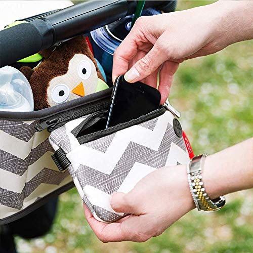 Universal Stroller Organizer Bag,DOCA Pram Buggy Organiser Storage Bag with Cup Holders,Headphone Port & Removable Compartments - Large Space for Buggies Pushchair【Stripe Grey】 - Thumbnail 5