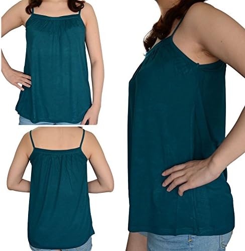 Qileyi Camisole Women's Basic Plain Spaghetti Strap Tank Top Layer Vest Scoop Neck Cover Up Round Neck Top Trim Undershirt (Atrovirens)