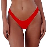 Women's Sexy Cheeky Brazilian Cut Bikini Bottom Solid Low Rise High Leg Thong Swimsuit Bottom